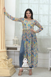 Stylish Floral Printed Kurti with Unique Neck Design